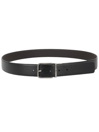 Ermenegildo Zegna Textured Black Leather Silver Buckle Belt