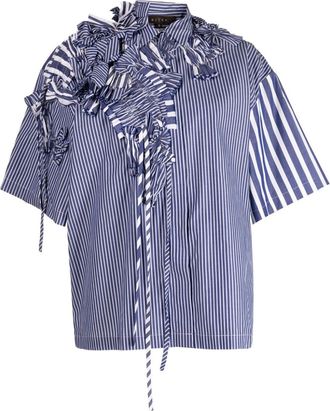 Biyan gathered-detail striped cotton shirt - women - Cotton/Cotton - S - Black