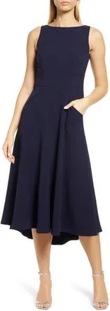 Eliza J Bateau Neck Fit & Flare Dress in Navy at Nordstrom Rack, Size 4