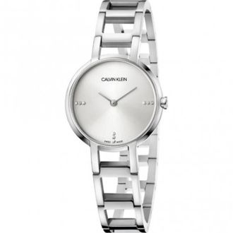 Calvin Klein Quartz Dameshorloge met Zilveren Wijzerplaat en Steenversieringen - Dames - Horloges - Grijs - ONE Size - Accessoires