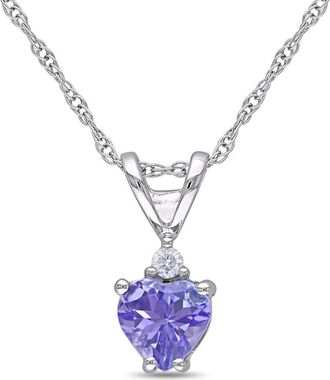 Amour Heart Shaped Tanzanite and Diamond Pendant with Chain In 10K White Gold