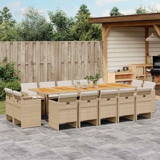vidaXL Set Comedor De Jard&iacute;n Con Cojines 15 Pzas Rat&aacute;n Sint&eacute;tico Beige Vidaxl