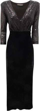 Sandro Ferrone Kleedjes, Dames, Zwart, L, Polyester, Sequin Velvet Dress