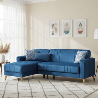Dmora Sof&aacute; Cama Dinsign, Sof&aacute; Cama Con Almacenaje De Esquina Con 3 Cojines Incluidos, Sof&aacute; Tapizado En Tela Con Apertura Clic-clac, Con Pen&iacute;nsula Reversible