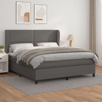 vidaXL Vidaxl - Cama Box Spring Con Colch&oacute;n Cuero Sint&eacute;tico Gris 180x200 Cm