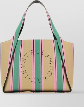 Stella McCartney raffia striped logo tote bag