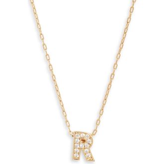 Nordstrom Pav&eacute; Cubic Zirconia Initial Necklace in R- Clear- Gold at Nordstrom
