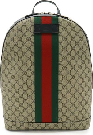 Gucci Sherry Line Beige Black Green Red Color Gg Supreme Leather Backpack (Pre-Owned)