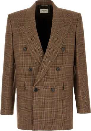 Saint Laurent Jassen, Heren, Bruin, L, Wol, Geruite Double-Breasted Blazer
