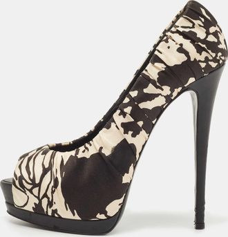 Giuseppe Zanotti Two Tone Printed Satin Peep Toe Platform Pumps