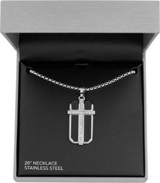 American Exchange Mens Cross Dog Tag Pendant Necklace in Silver/Black at Nordstrom Rack