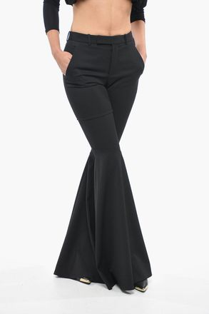 Saint Laurent Pantaloni Flared-leg in Lana Stretch con Passanti Saint Laurent
