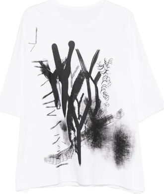 Yohji Yamamoto T-shirt in cotone con stampa - Bianco