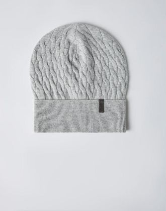 Brunello Cucinelli Light Grey Cable Knit Hat, Size Medium