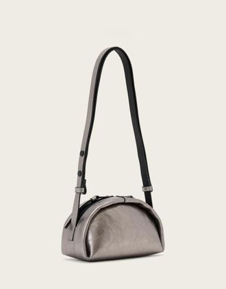 AllSaints Rosalie Arc borsa a tracolla in pelle grigio canna di fucile