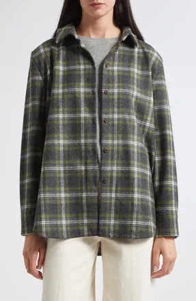 Johnstons of Elgin Clanlass Plaid Overshirt in Green Plaid at Nordstrom, Size X-Small
