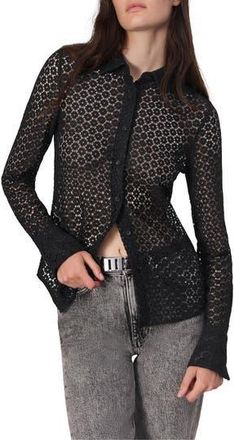 Rag & Bone Yvette Lace Button-Up Shirt in Black at Nordstrom Rack, Size 10