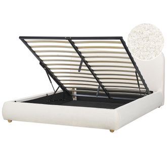 Beliani Cama Con Almacenaje Minimalista Moderno 160 X 200 Cm Boucl&eacute; Blanco Blagnac