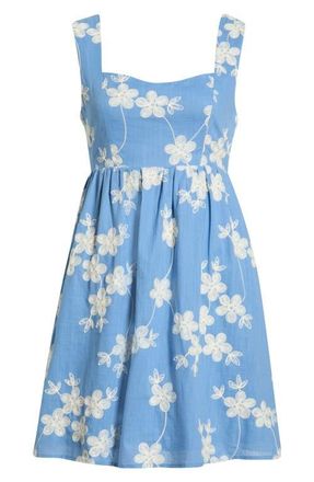 Sugarlips Keren Embroidered Cotton Fit & Flare Dress in Blue-White at Nordstrom, Size X-Small