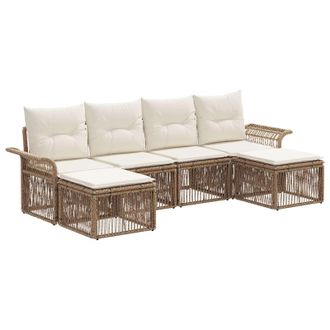 vidaXL Conjunto De Sof&aacute;s De Jard&iacute;n 6 Pcs Beige Rat&aacute;n Sint&eacute;tico Vidaxl