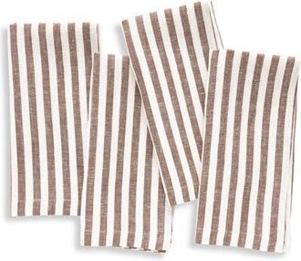 Solino Home Linen Dinner Napkins Set of 4, 20 x 20 Inch for Dining Table, Holiday and Everyday Table Decor - Amalfi Stripe in Brown And Cream at