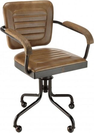 Macabane Sillón con ruedas de cuero con reposabrazos de madera de mango