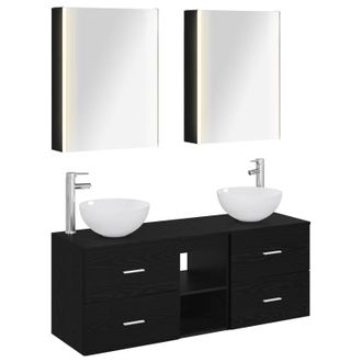 vidaXL Juego De Muebles De Ba&ntilde;o 5 Pcs Roble Negro Vidaxl
