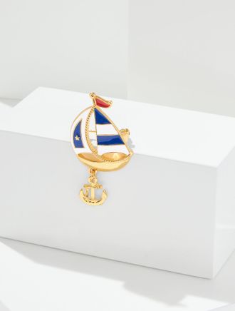 Talbots Gone Sailing Brooch - Catalina Blue/Gold - 001 Talbots
