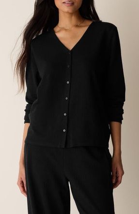 Eileen Fisher V-Neck Button Front Cardigan in Black at Nordstrom, Size X-Small