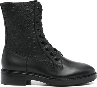 Calvin Klein Black Mono Mix Flat Combat Leather Ankle Boots