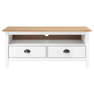 Berkfield Home TV Cabinet Hill White 110x40x47 cm Solid Pine Wood | Size: 110 x 40 x 47 cm