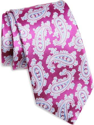 David Donahue Paisley Silk Tie in Berry at Nordstrom