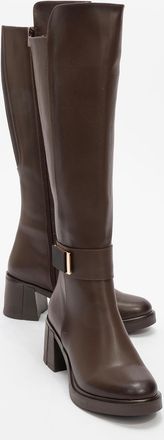 Prologue Moreni Elastische Kniehoge Laars met Gesp en Blokhak