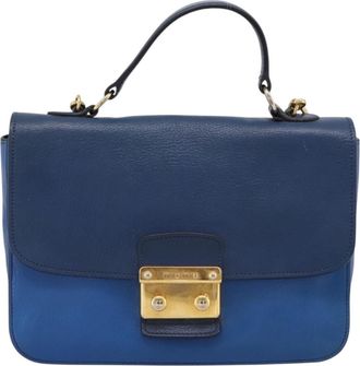 Miu Miu Madras Top Handle Leather Navy Leather Handbag (Pre-Owned)