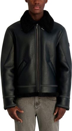 Karl Lagerfeld Faux Leather & Faux Shearling Jacket in Black at Nordstrom, Size X-Large
