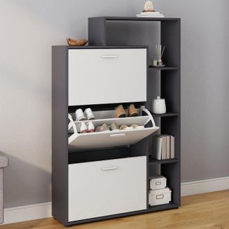 IDMarket Idmarket - Mueble Zapatero Klark Gris 3 Puertas Blanco Con Estante