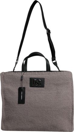 Dolce & Gabbana Grey Alpaca Wool Logo Plaque Tote Shoulder Mens Bag