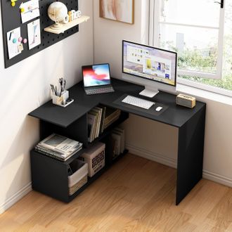 Woltu Woltu - Escritorio De Computadora Escritorio De Esquina Mesa De Trabajo Pc Con Estantes 120x100x77cm (wxdxh) Mdf Negro