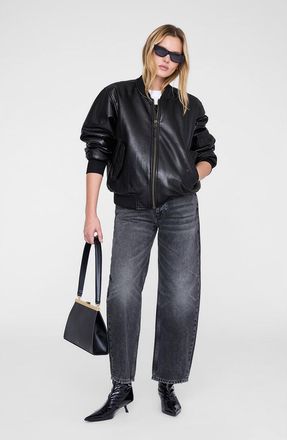 Anine Bing Black Leather Leon Bomber Jacket at Nordstrom, Size X-Small