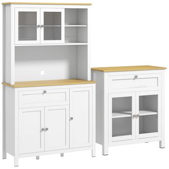 HOMCOM Conjunto De Cocina Juego De 1 Alacena De Cocina Y 1 Aparador De Cocina Con Caj&oacute;n Y Estante Ajustable Estilo Moderno 100x40x180 Cm 80x40x90 Cm - Homcom