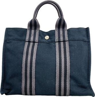 Herm&egrave;s Black Canvas Tote Bag (Pre-Owned)
