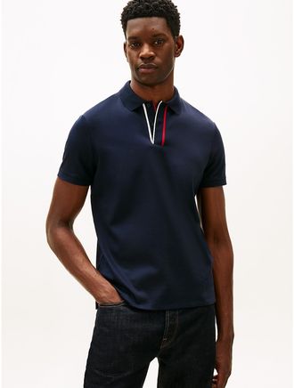 Tommy Hilfiger Mens Signature Stripe Placket Interlock Polo - Navy - XS