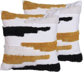 Beliani Conjunto De 2 Cojines Decorativos Multicolor Estructura Irregular Cuadrado 45 X 45 Cm Accesorios De Decoraci&oacute;n Moderna Monarda