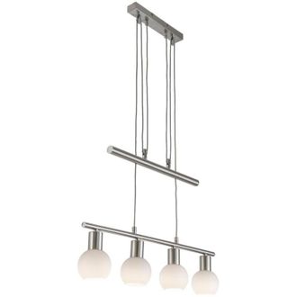 Nowa Globo Loxy L&aacute;mpara de techo colgante de barra, n&iacute;quel mate, pantalla de cristal opalino mate, 4 bombillas E14, 3000 K