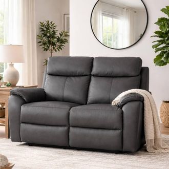 Aspire Home Accents Kingsmere 2 Seater Power Recliner Sofa in Real Leather in Charcoal