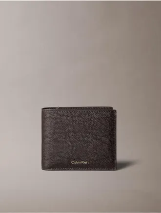 Calvin Klein Mens Leather Classic Bifold Wallet - Dark Brown