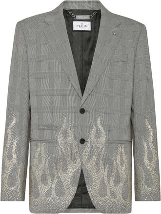 Philipp Plein Jassen, Heren, Zwart, L, Polyester, English Check Blazer LS Strass Flame
