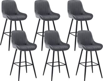 Woltu Woltu Juego De 6 Taburetes De Bar De Cocina De Terciopelo Con Reposabrazos Tapizado Con Asiento Terciopelo Taburetes Para Cocina Restaurante Pub Gris 