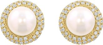 Effy 14K Yellow Gold Cultured Freshwater Pearl Diamond Halo Stud Earrings in White at Nordstrom Rack