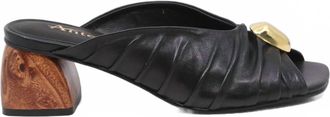 Antelope Womens Rachel Ruched Leather Mules Block Heel In Black